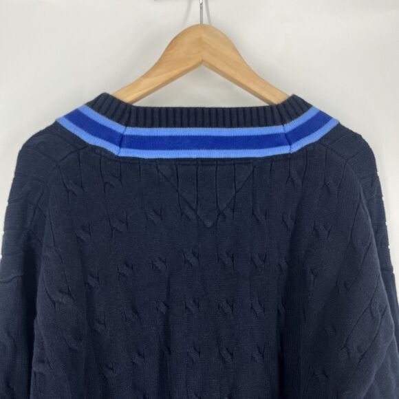 Tommy Hilfiger Sweater Size XXL Mens Navy Y2K V Neck Preppy Varsity Tennis - Picture 6 of 10